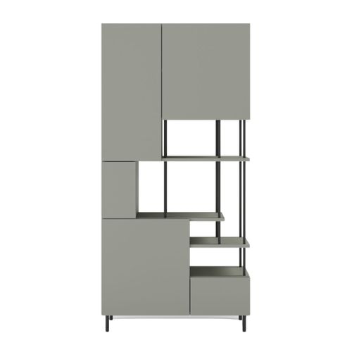 Etagère Graphique Et Asymétrique Semi-ouverte 5 Portes En Mélaminé Vert Sauge Et Métal Noir - Manel