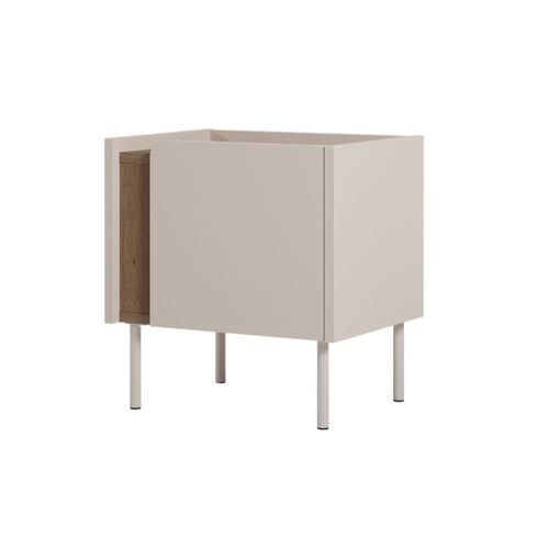 Chevet 1 Porte En Mélaminé Beige Et Imitation Bois Avec Découpe Graphique Bandeau - Liwenn