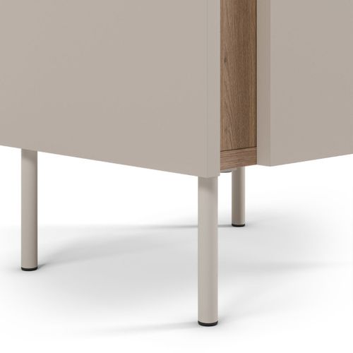 Chevet 1 Porte En Mélaminé Beige Et Imitation Bois Avec Découpe Graphique Bandeau - Liwenn