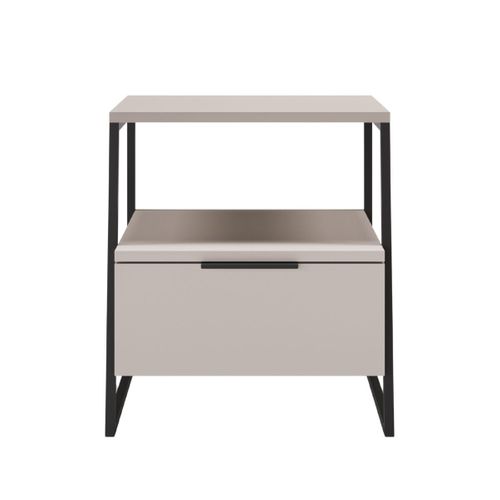 Chevet 2 Niveaux Avec 1 Tiroir En Mélaminé Beige Et Structure En Métal Laqué Noir - Veliani