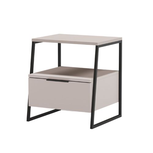 Chevet 2 Niveaux Avec 1 Tiroir En Mélaminé Beige Et Structure En Métal Laqué Noir - Veliani