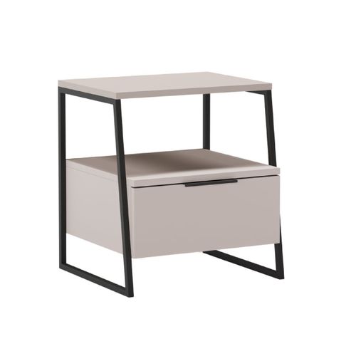 Chevet 2 Niveaux Avec 1 Tiroir En Mélaminé Beige Et Structure En Métal Laqué Noir - Veliani