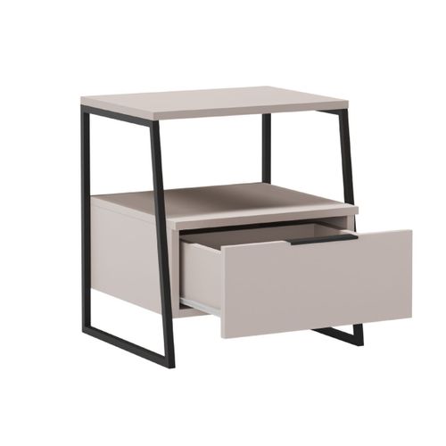 Chevet 2 Niveaux Avec 1 Tiroir En Mélaminé Beige Et Structure En Métal Laqué Noir - Veliani