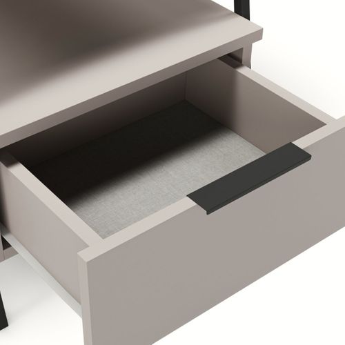 Chevet 2 Niveaux Avec 1 Tiroir En Mélaminé Beige Et Structure En Métal Laqué Noir - Veliani