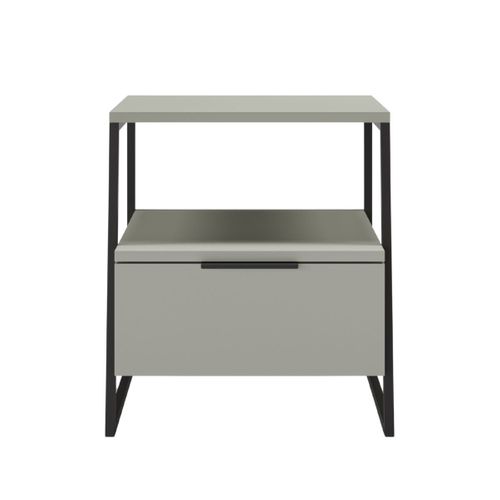 Chevet 2 Niveaux Avec 1 Tiroir En Mélaminé Vert Sauge Et Structure En Métal Laqué Noir - Veliani
