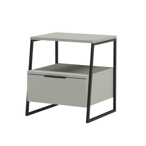 Chevet 2 Niveaux Avec 1 Tiroir En Mélaminé Vert Sauge Et Structure En Métal Laqué Noir - Veliani