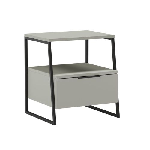 Chevet 2 Niveaux Avec 1 Tiroir En Mélaminé Vert Sauge Et Structure En Métal Laqué Noir - Veliani