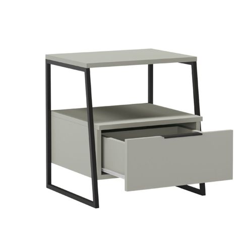 Chevet 2 Niveaux Avec 1 Tiroir En Mélaminé Vert Sauge Et Structure En Métal Laqué Noir - Veliani