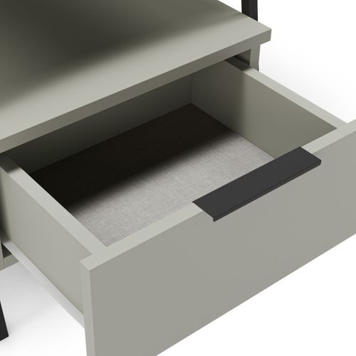 Chevet 2 Niveaux Avec 1 Tiroir En Mélaminé Vert Sauge Et Structure En Métal Laqué Noir - Veliani