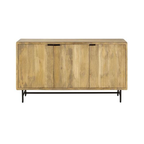 Buffet 3 Portes En Manguier Massif Relief Graphique Vertical Piètement Métal Laqué Noir - Melka