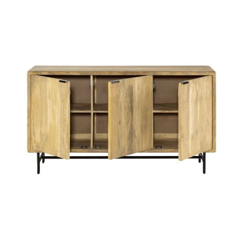 Buffet 3 Portes En Manguier Massif Relief Graphique Vertical Piètement Métal Laqué Noir - Melka