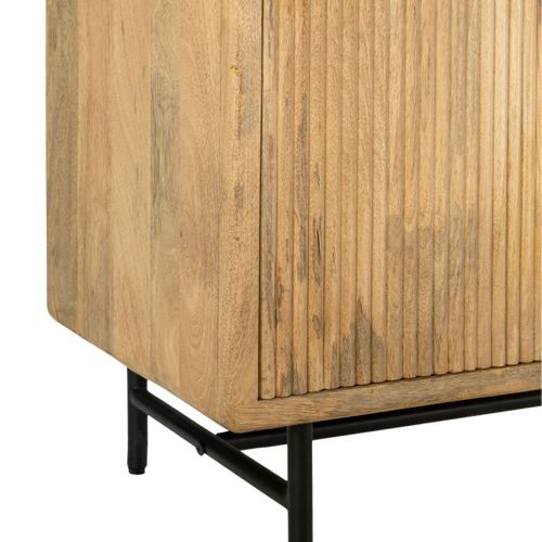 Buffet 3 Portes En Manguier Massif Relief Graphique Vertical Piètement Métal Laqué Noir - Melka