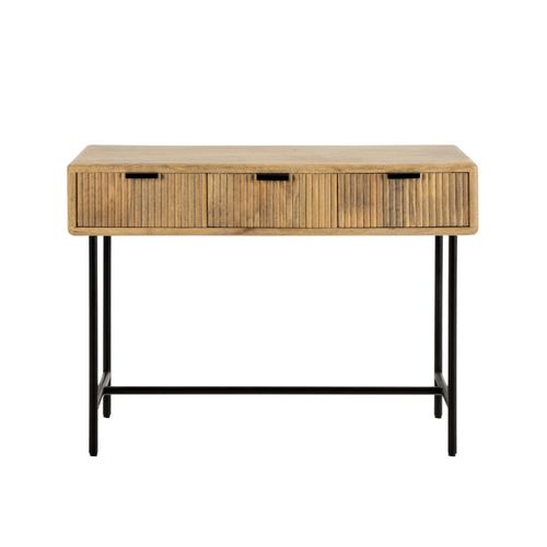 Console 3 Tiroirs En Manguier Massif Relief Graphique Vertical Piètement Métal Laqué Noir - Melka