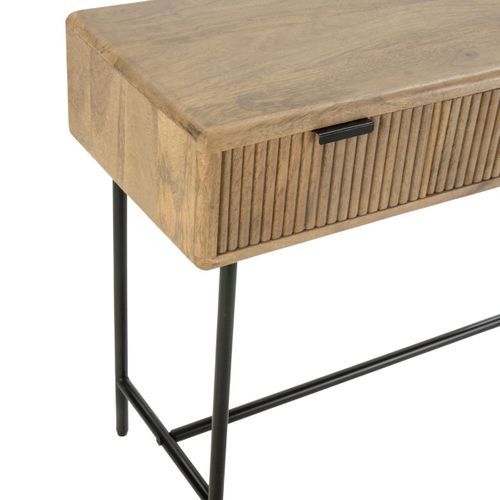 Console 3 Tiroirs En Manguier Massif Relief Graphique Vertical Piètement Métal Laqué Noir - Melka