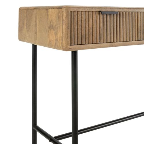 Console 3 Tiroirs En Manguier Massif Relief Graphique Vertical Piètement Métal Laqué Noir - Melka