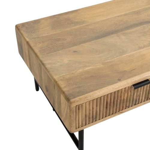 Table Basse 2 Tiroirs En Manguier Massif Relief Graphique Vertical Piètement Métal Laqué Noir - Mel