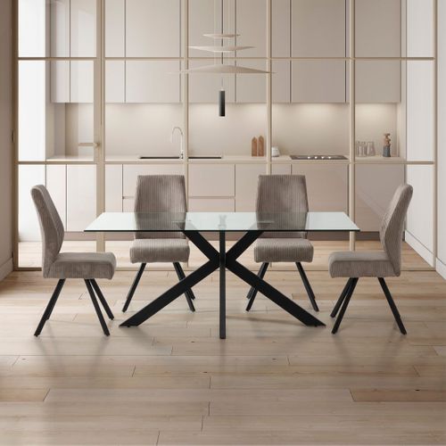 Lot De 4 Chaises En Velours Côtelé Et Pieds En Métal Laqué Noir Coloris Gris - Banil