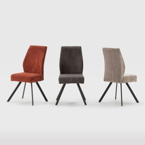 Lot De 4 Chaises En Velours Côtelé Et Pieds En Métal Laqué Noir Coloris Gris - Banil