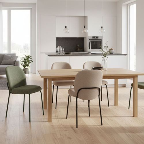 Lot De 6 Chaises En Tissu Polyester Doux Vert Et Pieds En Métal Laqué Noir - Darris