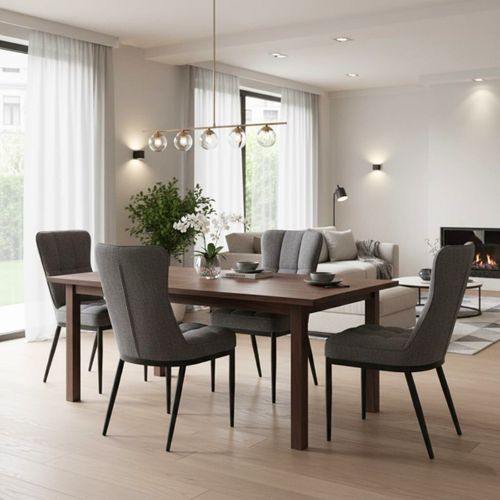 Lot De 4 Chaises En Tissu Polyester Doux Gris Et Pieds En Métal Laqué Noir - Damyan