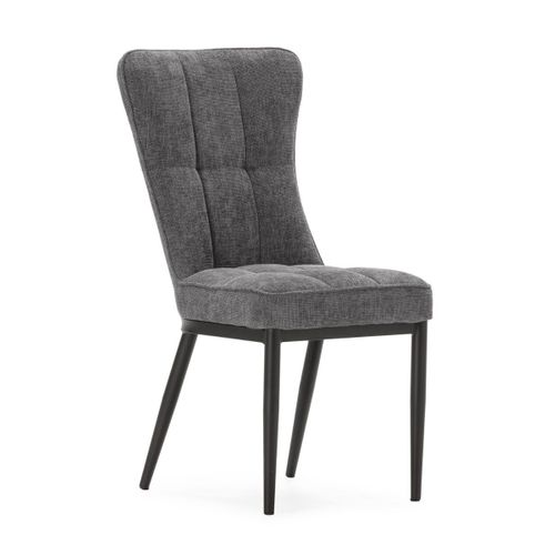 Lot De 4 Chaises En Tissu Polyester Doux Gris Et Pieds En Métal Laqué Noir - Damyan