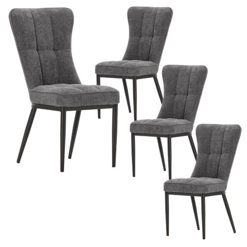 Lot De 4 Chaises En Tissu Polyester Doux Gris Et Pieds En Métal Laqué Noir - Damyan