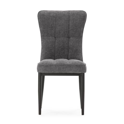 Lot De 4 Chaises En Tissu Polyester Doux Gris Et Pieds En Métal Laqué Noir - Damyan