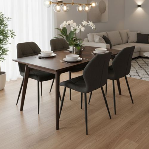 Lot De 4 Chaises En Tissu Polyester Doux Noir Et Pieds En Métal Laqué Noir - Luciana