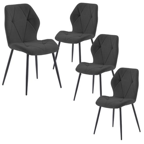 Lot De 4 Chaises En Tissu Polyester Doux Noir Et Pieds En Métal Laqué Noir - Luciana
