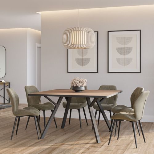 Lot De 4 Chaises En Tissu Polyester Doux Vert Et Pieds En Métal Laqué Noir - Luciana