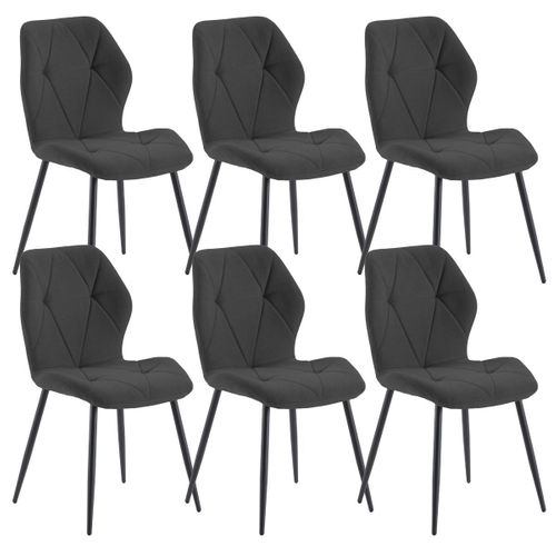 Lot De 6 Chaises En Tissu Polyester Doux Noir Et Pieds En Métal Laqué Noir - Luciana