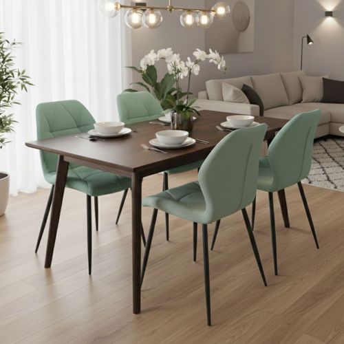 Lot De 6 Chaises En Tissu Polyester Doux Aigue-marine Et Pieds En Métal Laqué Noir - Luciana