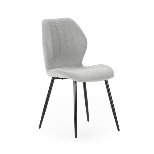 Lot De 4 Chaises En Tissu Polyester Maillé Gris Clair Et Pieds En Métal Laqué Noir - Maldi