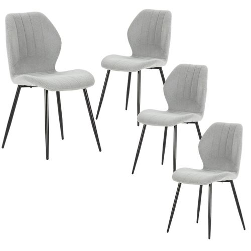 Lot De 4 Chaises En Tissu Polyester Maillé Gris Clair Et Pieds En Métal Laqué Noir - Maldi