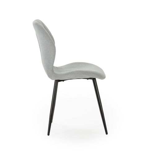 Lot De 4 Chaises En Tissu Polyester Maillé Gris Clair Et Pieds En Métal Laqué Noir - Maldi