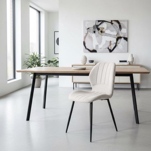 Lot De 6 Chaises En Tissu Polyester Maillé Crème Et Pieds En Métal Laqué Noir - Maldi