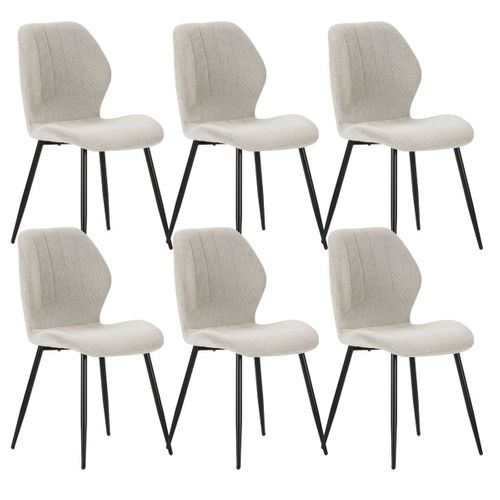 Lot De 6 Chaises En Tissu Polyester Maillé Crème Et Pieds En Métal Laqué Noir - Maldi