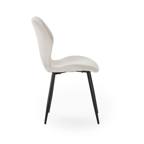 Lot De 6 Chaises En Tissu Polyester Maillé Crème Et Pieds En Métal Laqué Noir - Maldi