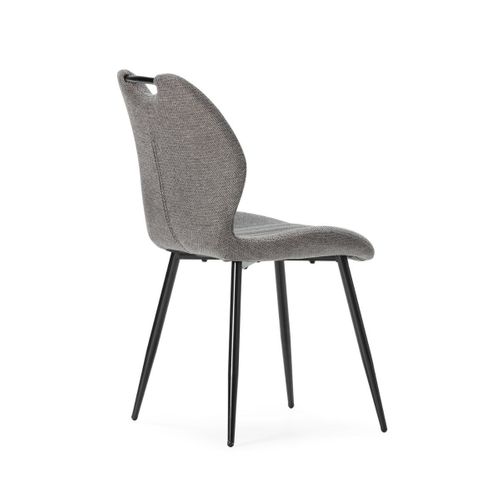 Lot De 4 Chaises En Tissu Polyester Maillé Gris Avec Poignée Et Pieds En Métal Laqué Noir - Milda