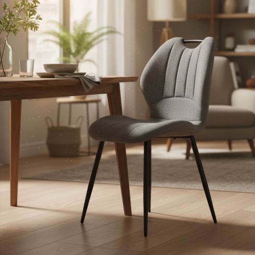 Lot De 4 Chaises En Tissu Polyester Maillé Gris Avec Poignée Et Pieds En Métal Laqué Noir - Milda