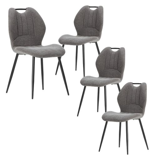 Lot De 4 Chaises En Tissu Polyester Maillé Gris Avec Poignée Et Pieds En Métal Laqué Noir - Milda