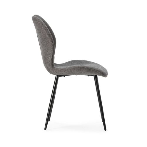 Lot De 4 Chaises En Tissu Polyester Maillé Gris Avec Poignée Et Pieds En Métal Laqué Noir - Milda