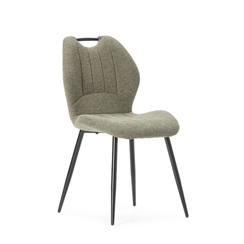 Lot De 6 Chaises En Tissu Polyester Maillé Vert Avec Poignée Et Pieds En Métal Laqué Noir - Milda