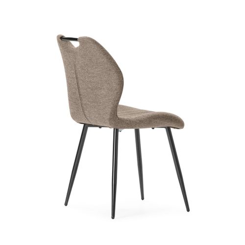 Lot De 6 Chaises En Tissu Polyester Maillé Brun Avec Poignée Et Pieds En Métal Laqué Noir - Milda