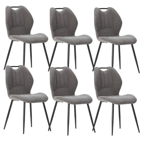 Lot De 6 Chaises En Tissu Polyester Maillé Gris Avec Poignée Et Pieds En Métal Laqué Noir - Milda