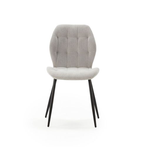 Lot De 4 Chaises En Tissu Polyester Maillé Gris Clair Et Pieds En Métal Laqué Noir - Nalcy