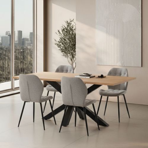 Lot De 4 Chaises En Tissu Polyester Maillé Gris Clair Et Pieds En Métal Laqué Noir - Nalcy