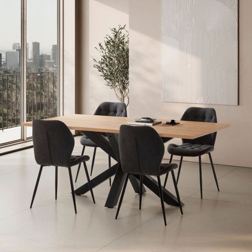 Lot De 4 Chaises En Tissu Polyester Maillé Gris Anthracite Et Pieds En Métal Laqué Noir - Nalcy