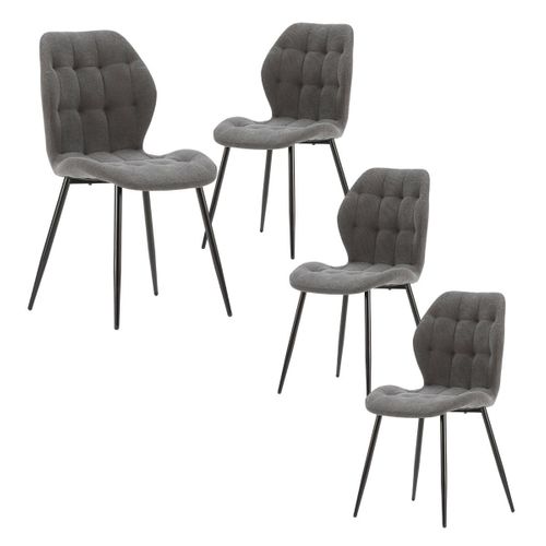 Lot De 4 Chaises En Tissu Polyester Maillé Gris Anthracite Et Pieds En Métal Laqué Noir - Nalcy