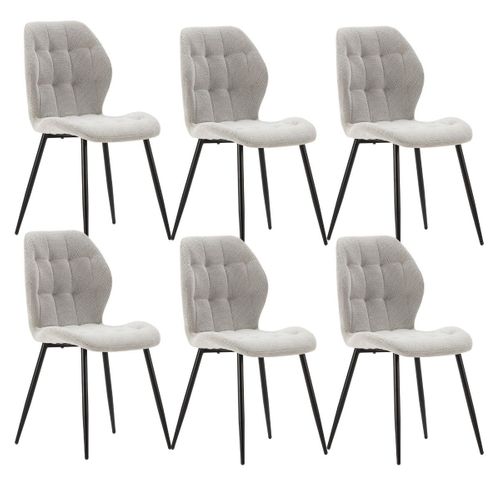 Lot De 6 Chaises En Tissu Polyester Maillé Gris Clair Et Pieds En Métal Laqué Noir - Nalcy